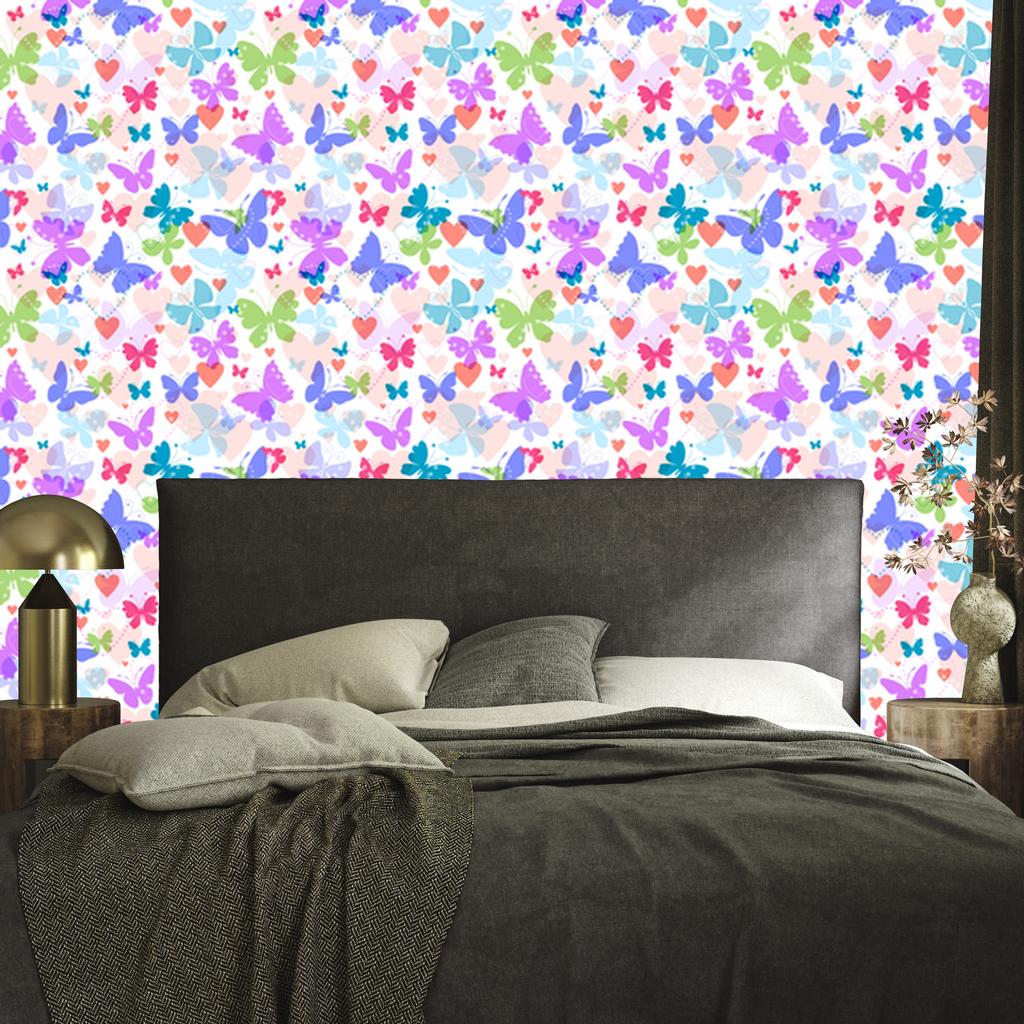 Colorful butterflies and hearts wallpaper for living room and bedroom 50x1000