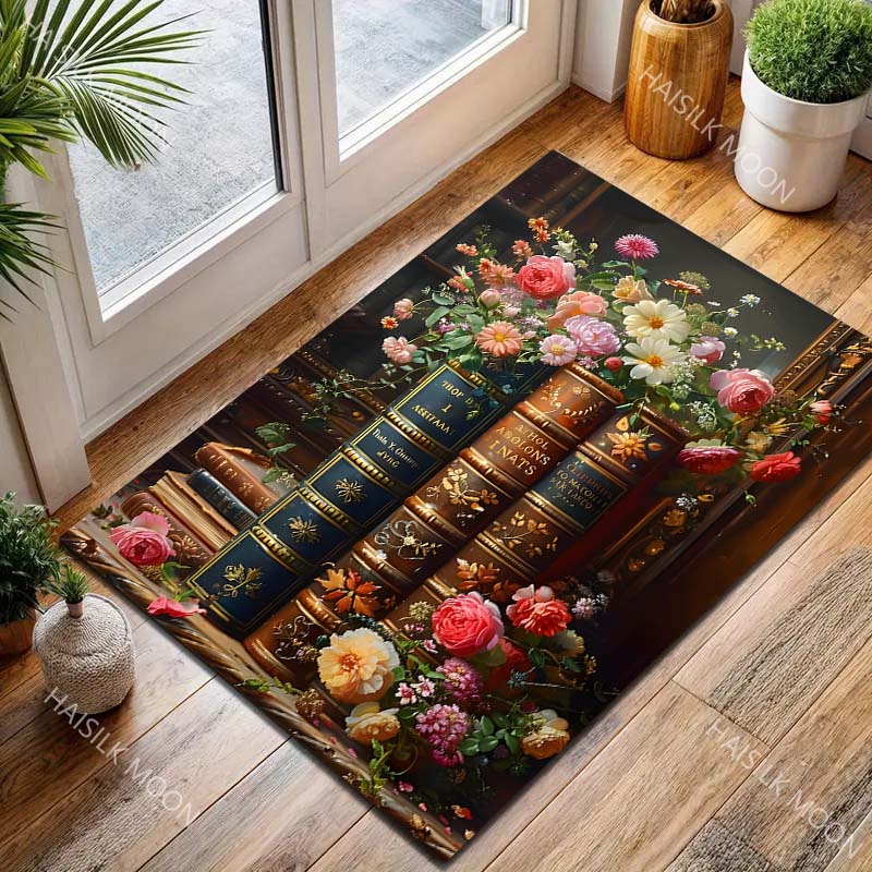 Multi Size Vintage Book Flowers Carpet for Living Room Bedroom Bedside Floor Mat Sofa Table Area Rugs Home Decor Luxury Gift