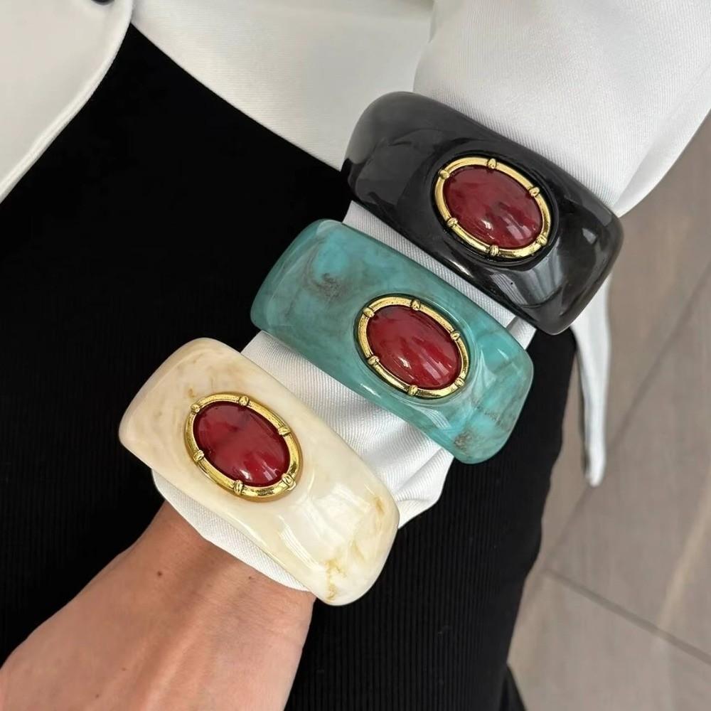Inlay Geometric Wide Bangle Irregular Chunky Cuff Vintage Resin Acrylic Bracelet Vintage