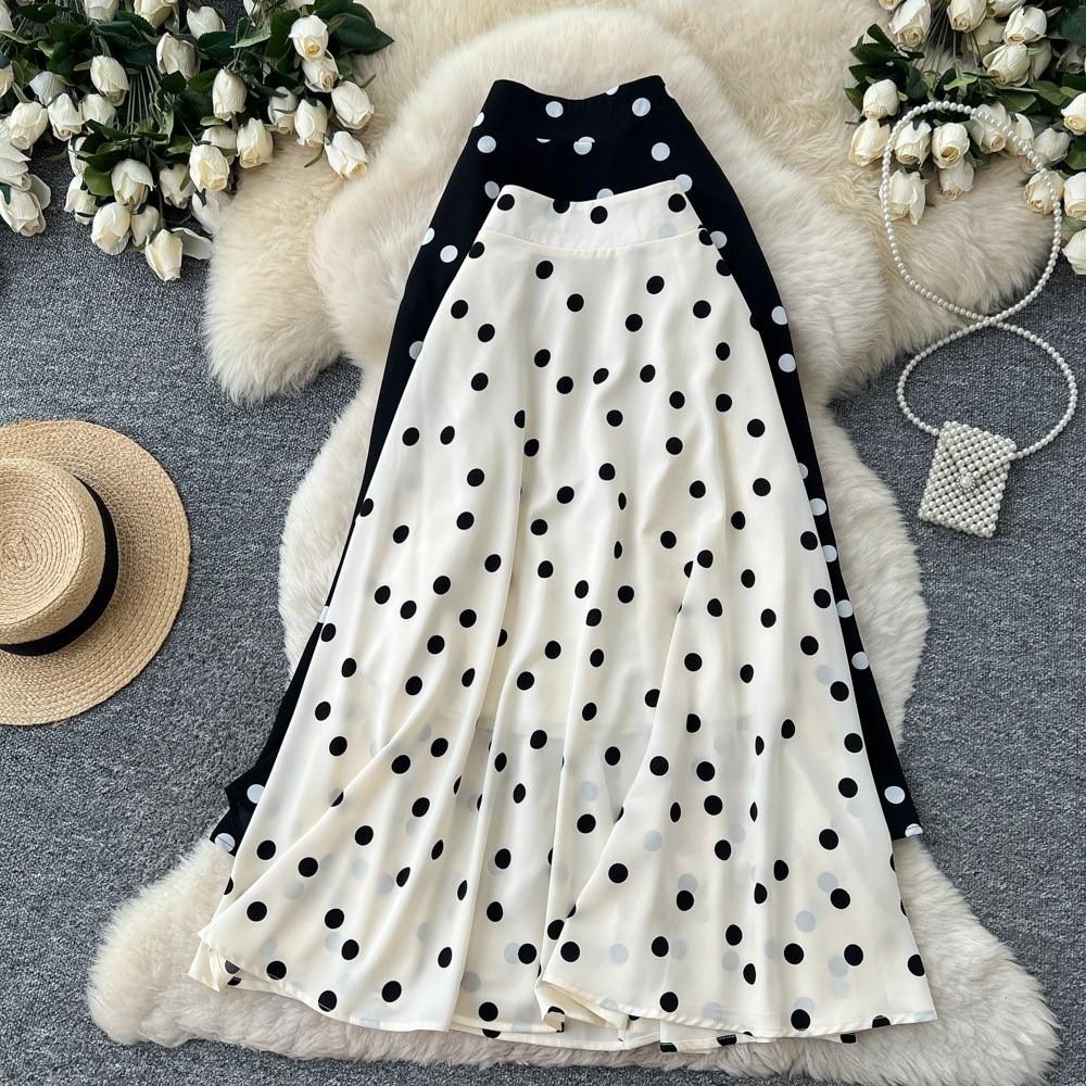 Slim Fit A-Line Skirt Elastic Waist Half-length Dress Vintage Polka Dot Skirt Work to Weekend