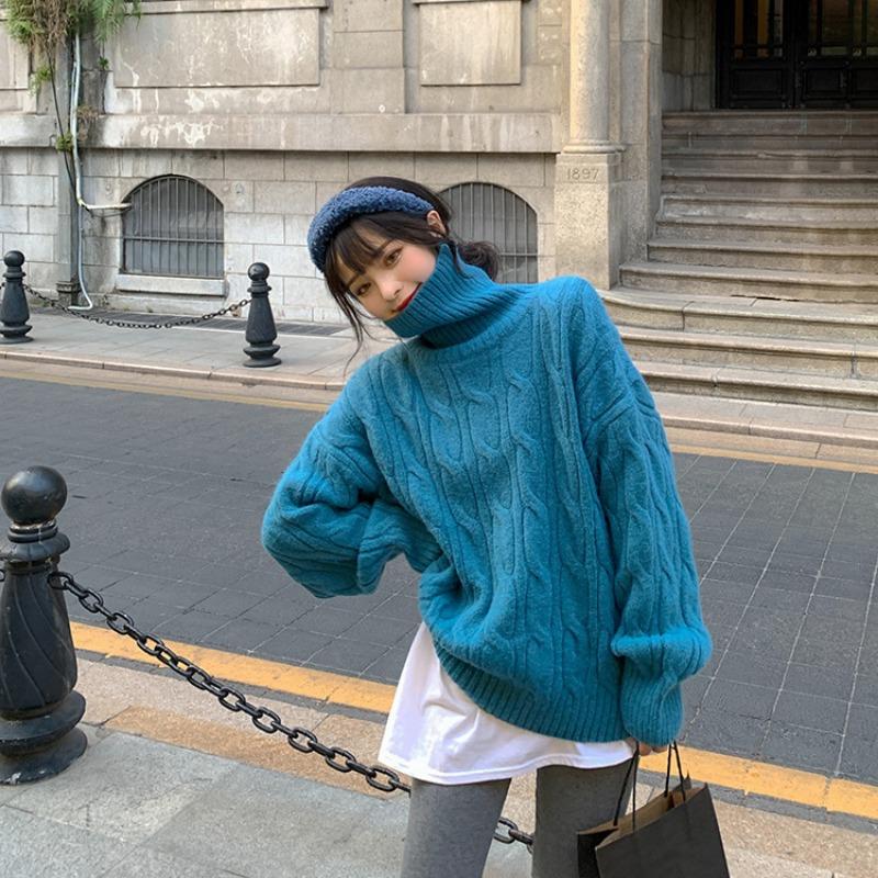 DAFIFY Женская мода повседневная осень-зима однотонный принт длинный рукав высокий ворот свитера