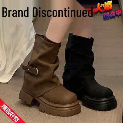 2025 Ботинки Мартин до середины икры в британском стиле для острой девушки на высокой платформе – Женские ботильоны на толстой подошве для осени