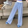 Ретро-сращивание Collision Color Plaid Loose Drag Ground Casual Women Tide Wide Leg Брюки