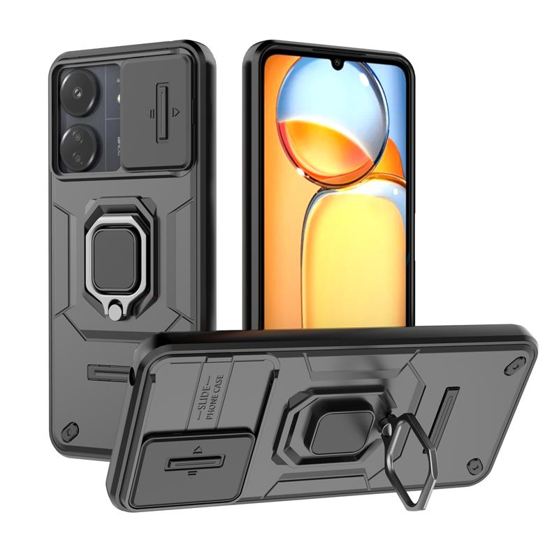 For Xiaomi Redmi 13C Case Slide Camera Protect Armor Phone Case For Poco C65 PocoC65 C 65 Magnet Holder Ring Cover Redmi13C 13 C
