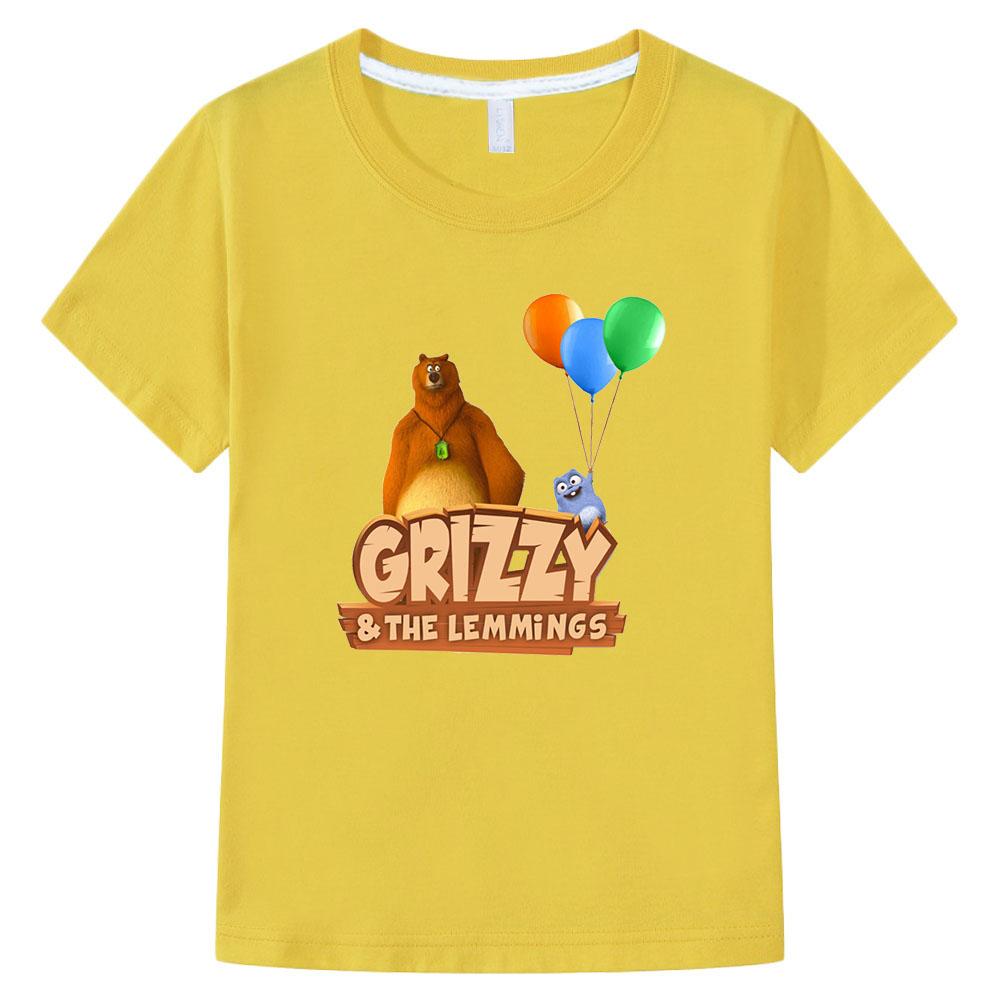Grizzy and The Lemmings T-Shirts Girl Cartoon Print Funny Kids T Shirt Summer Children Clothes 100%Cotton Baby Boys Graphic Tee