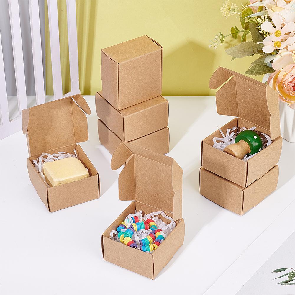 60pcs Kraft Paper Box Square BurlyWood 6.2x6.2x3.5cm