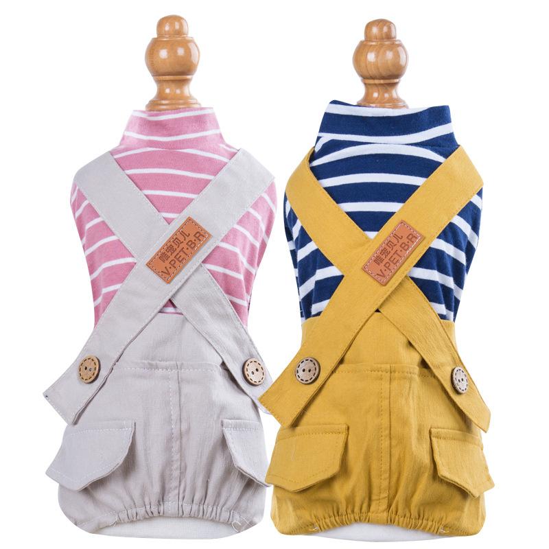 Одежда для собак Весна и осень Тонкий четвероногий полосатый комбинезон Милый плюшевый шпиц Маленькая собака Кошка Одежда