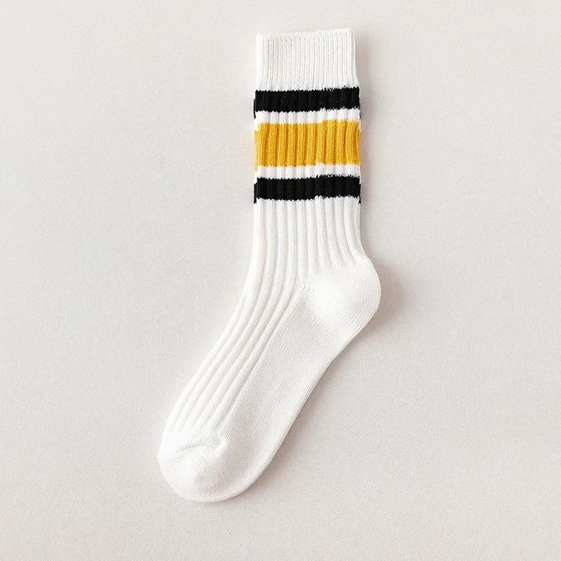Мужские полосатые носки в японском стиле, свободные носки для школьников, носки в стиле Харадзюку, однотонные спицы, вязальные хлопковые носки