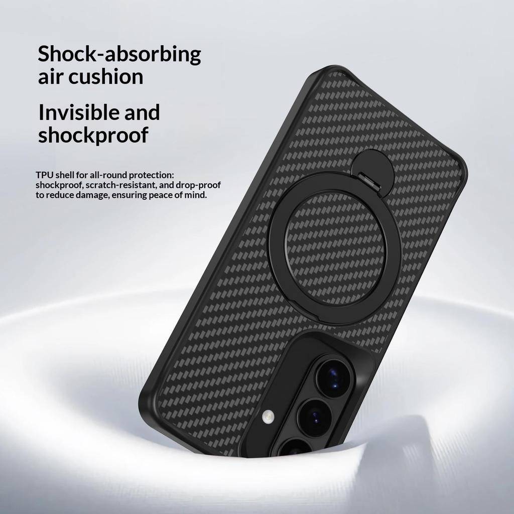 For Samsung Galaxy A55 5G Phone Case with Magnetic Kickstand TPU + PC Carbon Fiber Back Cover