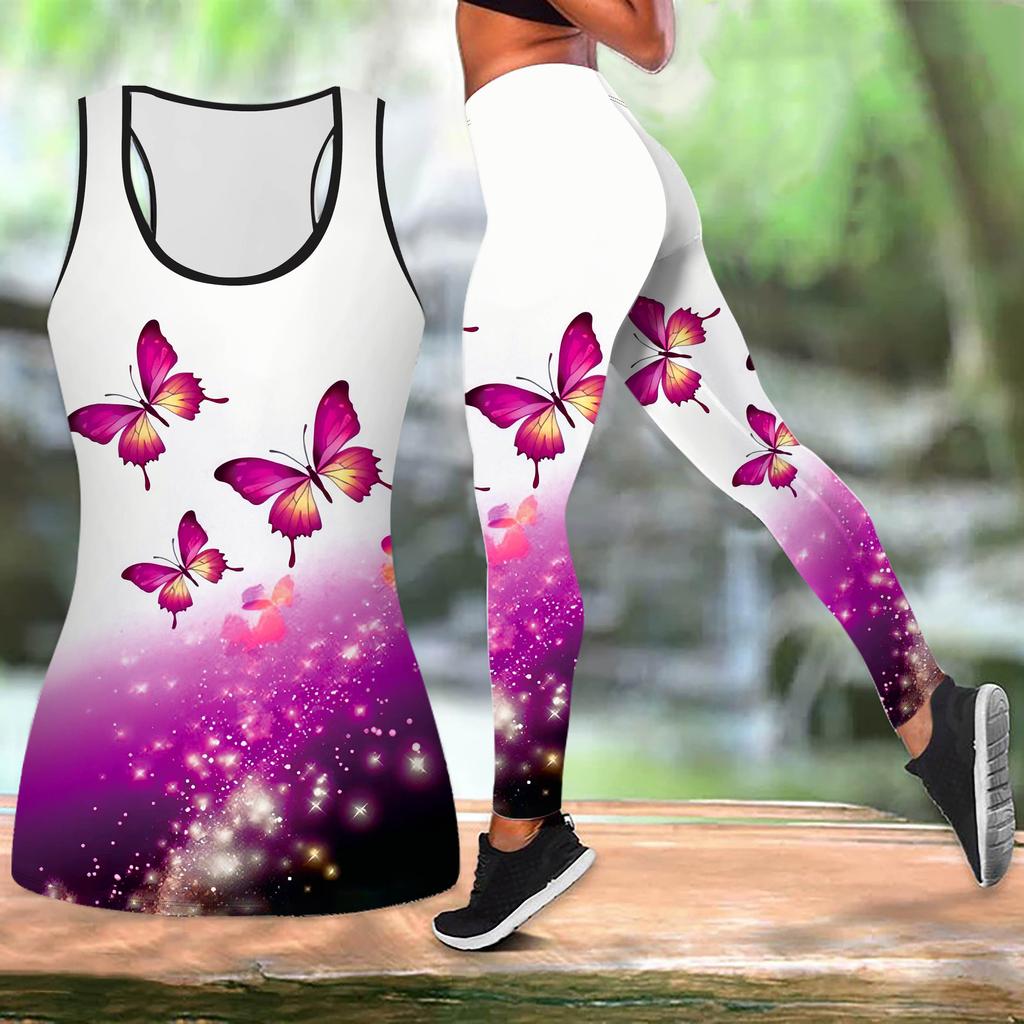 Звездный свет бабочка принт йога костюм для женщин модные леггинсы для тренировок фитнес спорт повседневный комплект для йоги спортивный костюм