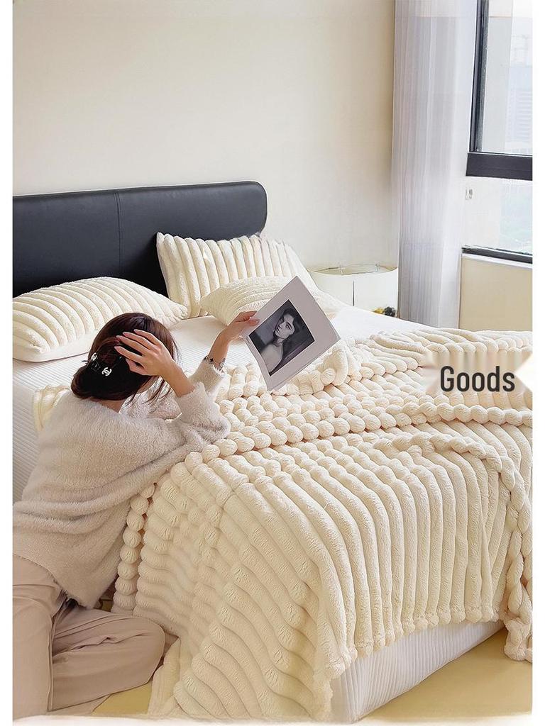 Thickened Coral Fleece Flannel Blanket - Rabbit Fur Nap Throw Milk Velvet Bed Cover