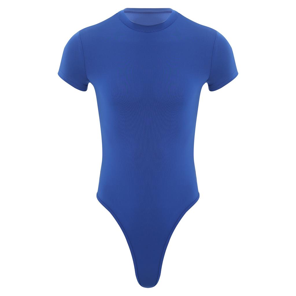 Men's One Piece Thongs Bodysuit Short Sleeve Button Crotch Shirt Leotard Snappies Rompers Jumpsuit