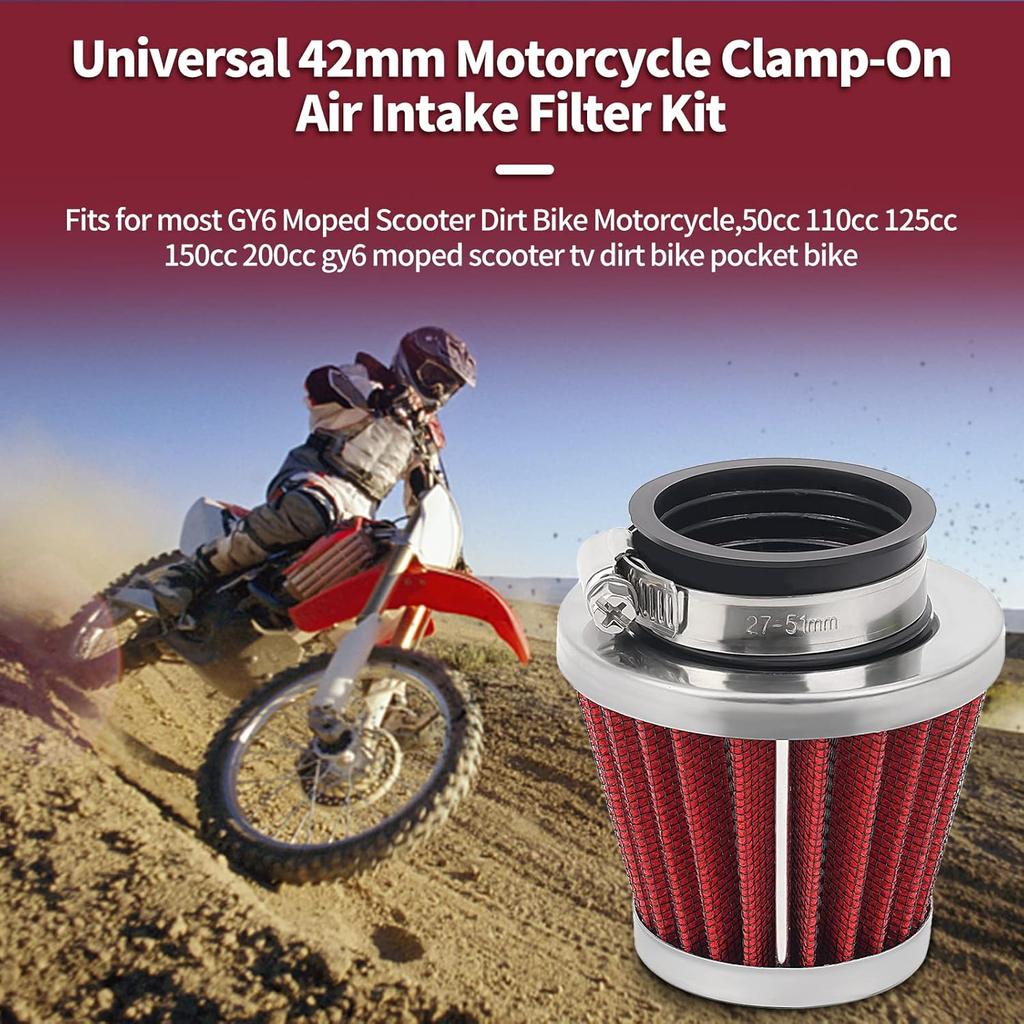 AHL Red 42Mm Universal Air Filter Fit For Pod / 150Cc-250Cc Motorcycle Scooter ATV Dirt Bike/50Cc 70Cc 90Cc 110Cc 125Cc Coolster Tao Tao Sunl/Quad Go