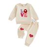 Citgeett Spring Valentine's Day Toddler Baby Girl Outfit Letter Embroidered Long Sleeve Sweatshirt Love Heart Embroidered Pants