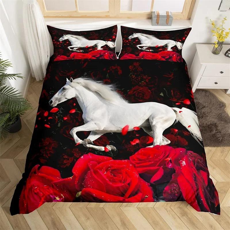Highland Cow Bedding Set Farm Animal Duvet Cover Single King Queen Red Rose Comforter Cover Micr