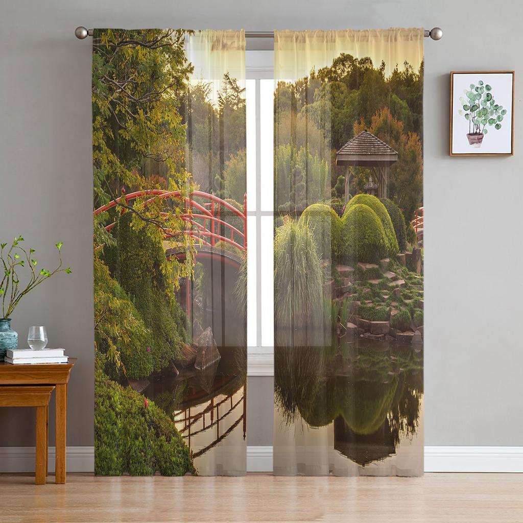 Lake Scenery Window Treatment Tulle Modern Sheer Curtains for Kitchen Living Room the Bedroom Curtains Decoration
