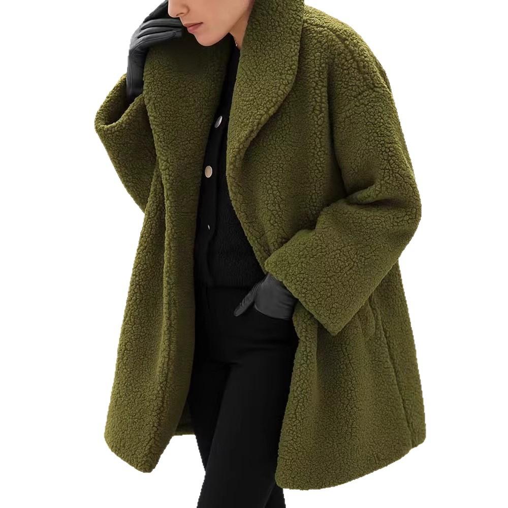 2025 Повседневный кардиган с лацканами и длинными рукавами, длинная многоцветная плюшевая ветровка для женщин