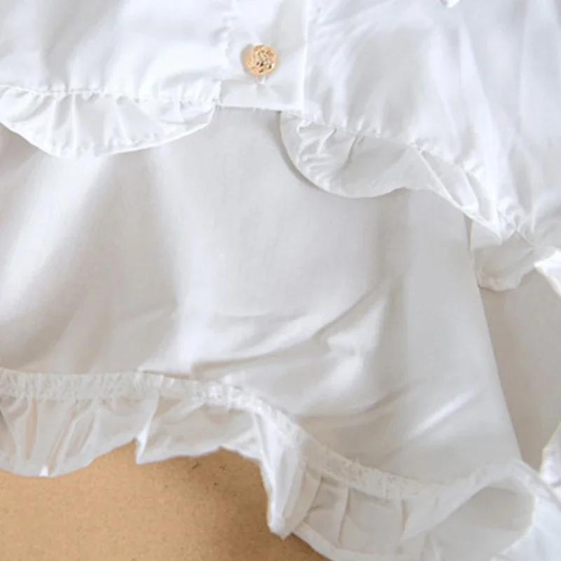 Women Puff Long Sleeve Half Top Blouse Ruffled Golden Button Detachable False Fake Collar Sweater Decorative Accessories