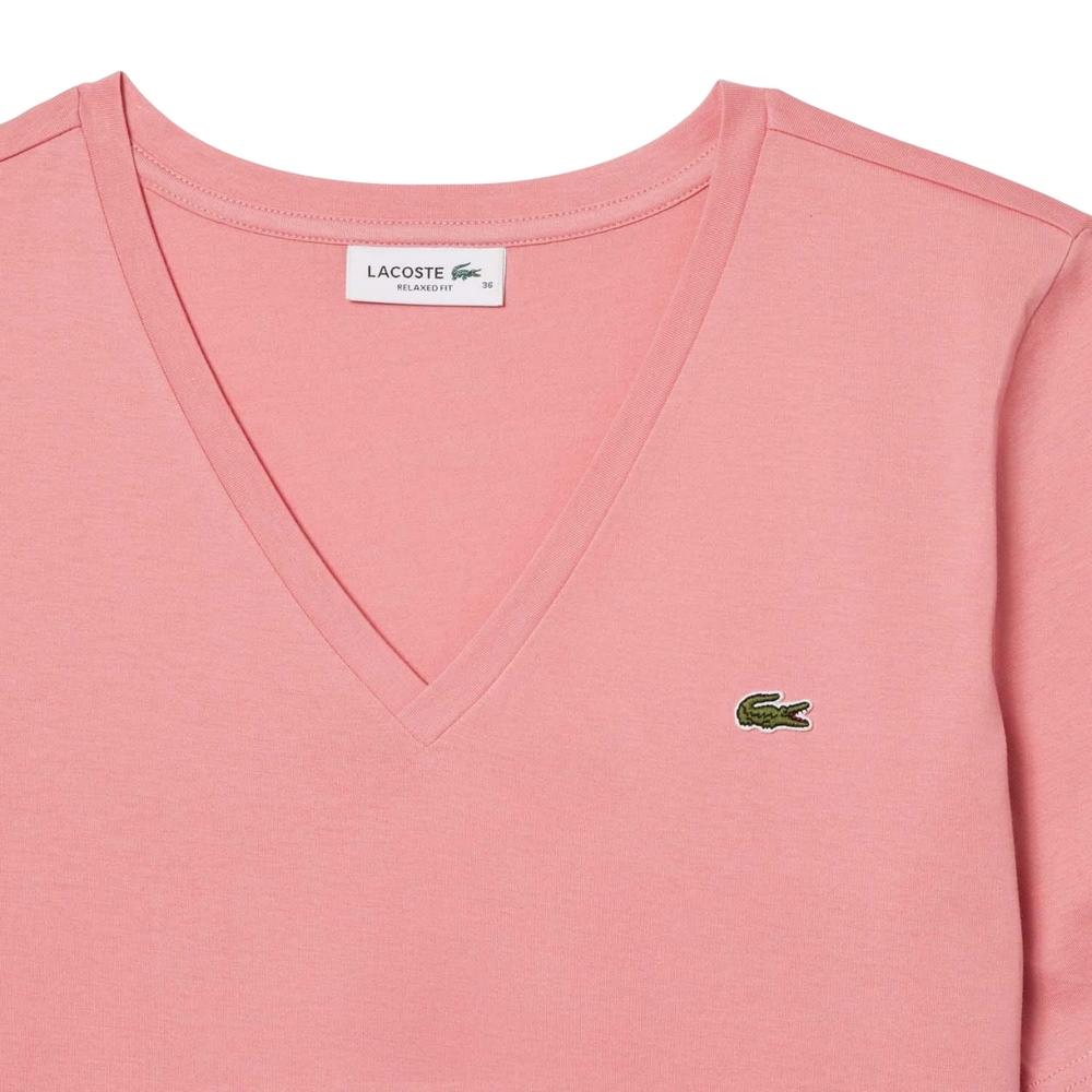 Lacoste Женская хлопковая футболка с V-образным вырезом, свободного кроя