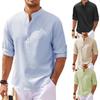 Men's Long-Sleeved Shirts Spring Autumn Solid Color Stand-Up Collar Casual Beach Shirts