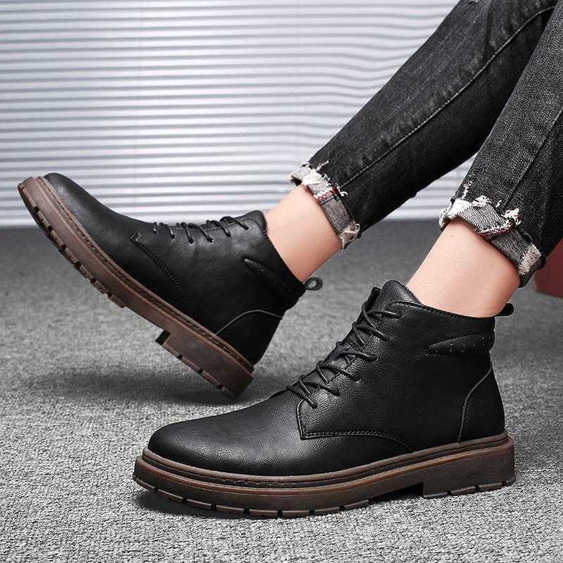 Зимние ботинки мужские водонепроницаемые короткие ботинки до щиколотки мужские высокие ботинки до середины голени осенне-зимние модные мужские ботинки на шнуровке