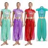 Womens Arabian Princess Jumpsuit Gems Adorned Sequined Overlay One Piece Romper Belly Dance Halloween Costume