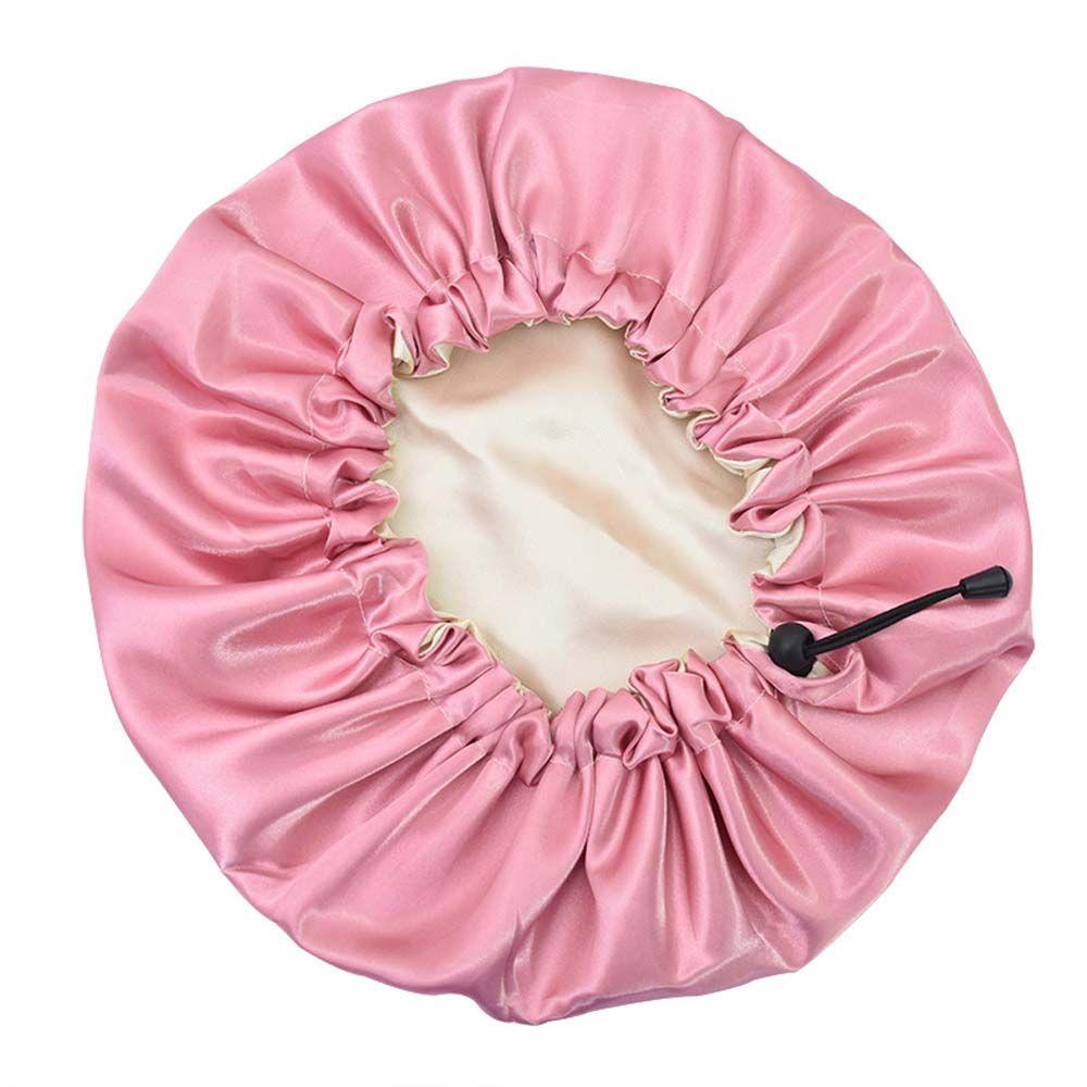 Care Adjustable Springy Double Layer Night Hair Cap Shower Cap Sleep Bonnet Reversible Satin Bonnet