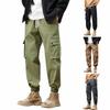 Men's Solid Color Overalls Loose Fitting Drawstring Pants Trendy Multi Pocket Casual Pants