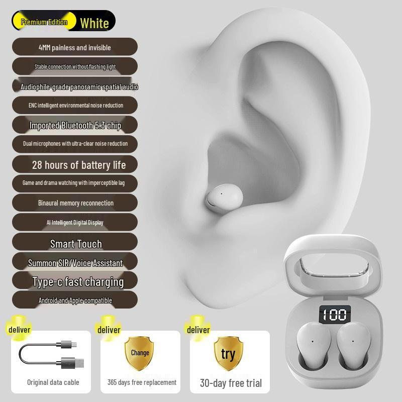 Мини-наушники Micro Pro4ss Invisible True Wireless Bluetooth - Высокий дизайн, Скрытая посадка, Увеличенное время работы от аккумулятора