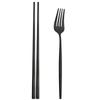 2Pcs Black Stainless Steel Set Cutlery Dinner Fork Chopsticks Portable Dinnerware Set Silverware Western Kitchen Home Tableware
