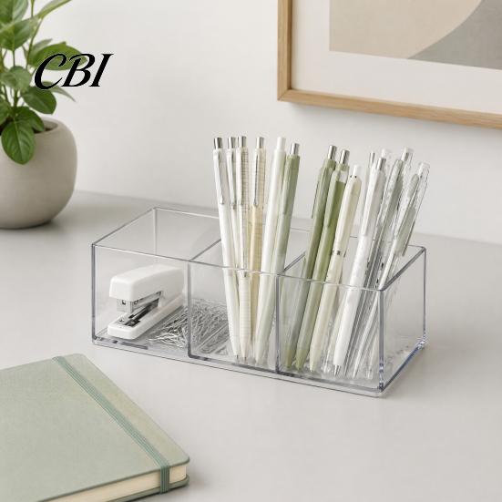 Clear Cosmetic Sample Holders Mirror Cabinet Storage Box, Highly Transparent Thickened PET Container, Stackable Small Desktop Stationery Organizers