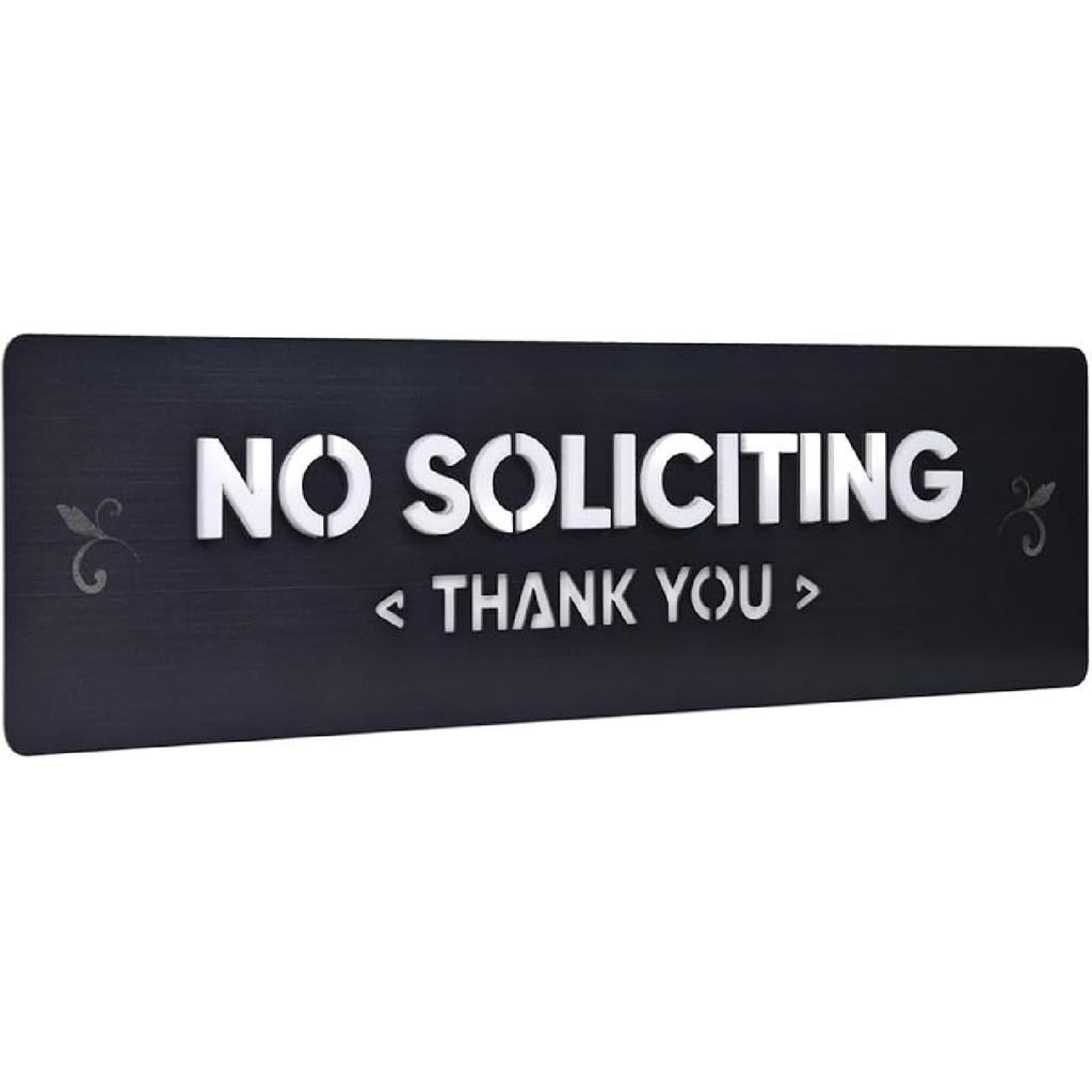 No Soliciting Sign, 304 Stainless Steel, Raised Letters, No-Drill Mounting with Strong Adhesive, Metallic Gold Finish, for House and Business (S203)