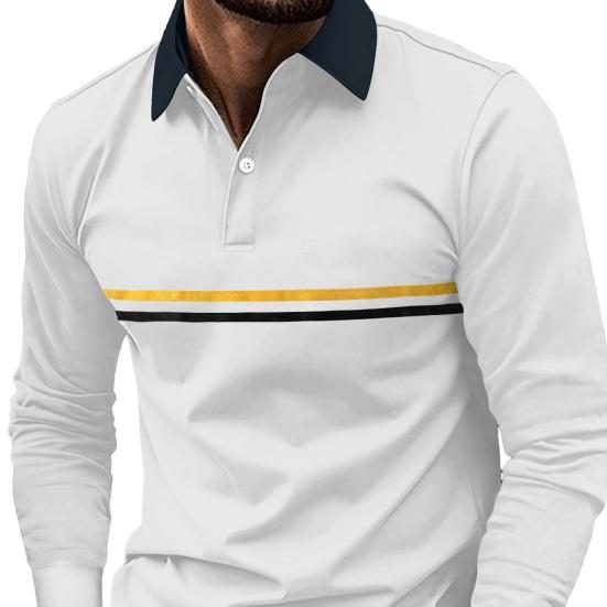 Мужской осенне-весенний топ в полоску с лацканами, однотонный пуловер с длинными рукавами и пуговицами, повседневная мягкая дышащая мужская повседневная рубашка