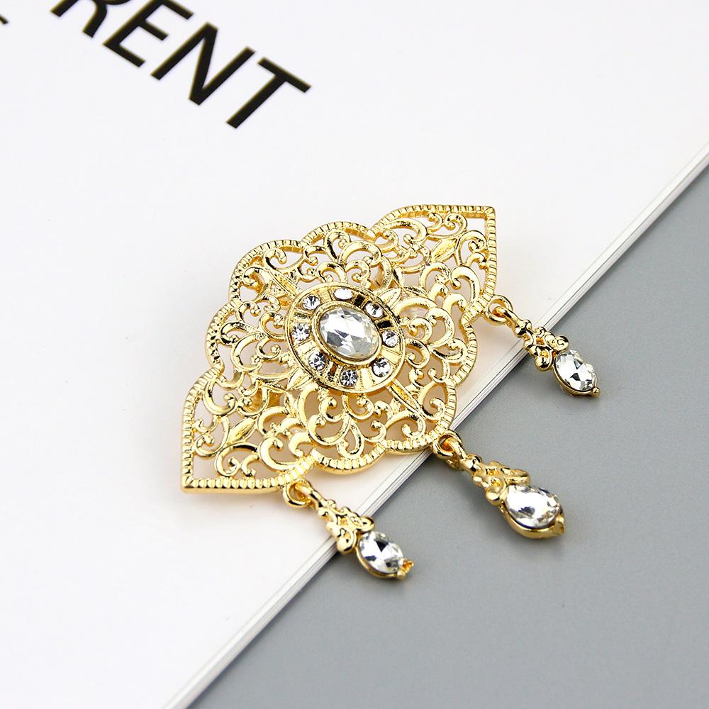 Chic Gold Color Crystal Brooch For Women Brooch Pins Flower Arabesque Bridal Wedding Jewelry
