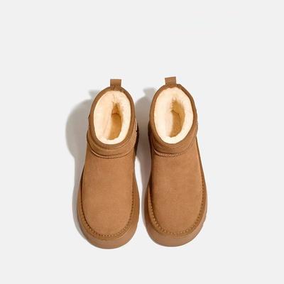 Женские туфли слипоны с круглым носком на платформе, теплые, с толстым плюшем, на толстой подошве, с мягкой подкладкой, зимние ботинки до щиколотки