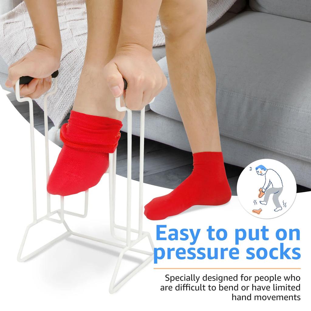Помощник для надевания компрессионных носков большого размера. Простой в использовании. Помощь при надевании больших носков для пожилых мужчин/женщин