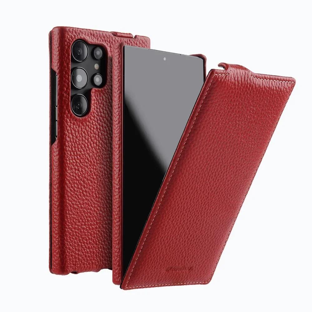 Melkco Беспроводная Зарядка Чехол из Коровьей Кожи Для Samsung Galaxy S26 Ultra S26 Plus 5G Премиум Вертикальный Флип Чехол для Мобильного Телефона