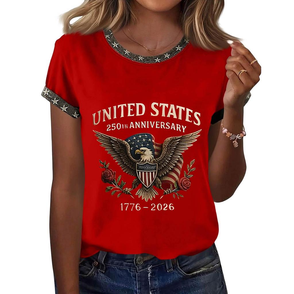 Women's Casual Pullover Short Sleeve T Shirt Crew Neck Graphic Print Top Relaxed Fit Lightweight Soft Fabric Summer Tee