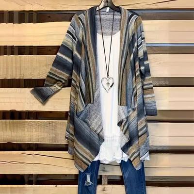 Летние женские блузки и рубашки Модная синяя полосатая рубашка с длинными рукавами