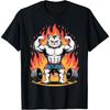 Buff Cat Gym Meme Flexing with Fire Funny Muscular Cartoon T-Shirt