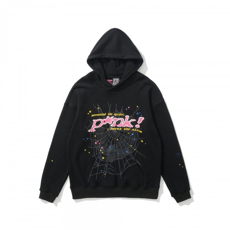 Unisex Oversized Hooded Sweatshirt Set With Spiderweb Foil Print Warm Fleece-Lined Loose Fit Streetwear Men Women