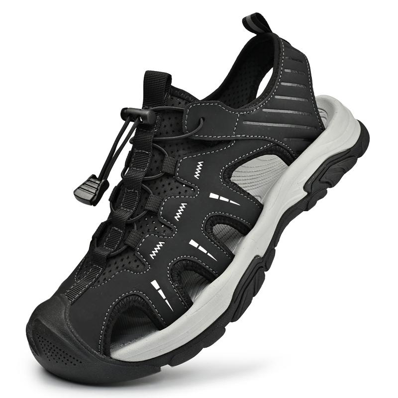 Мужские кожаные сандалии Летние уличные походные ботинки Для ходьбы по воде Противоскользящие С защитой пальцев Пляжные туфли Размеры 38-45