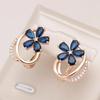 Blue Zircon Petal Drop Earrings for Women Fashion Purple Gold Color Vintage Jewelry Light Luxury Party Accessories