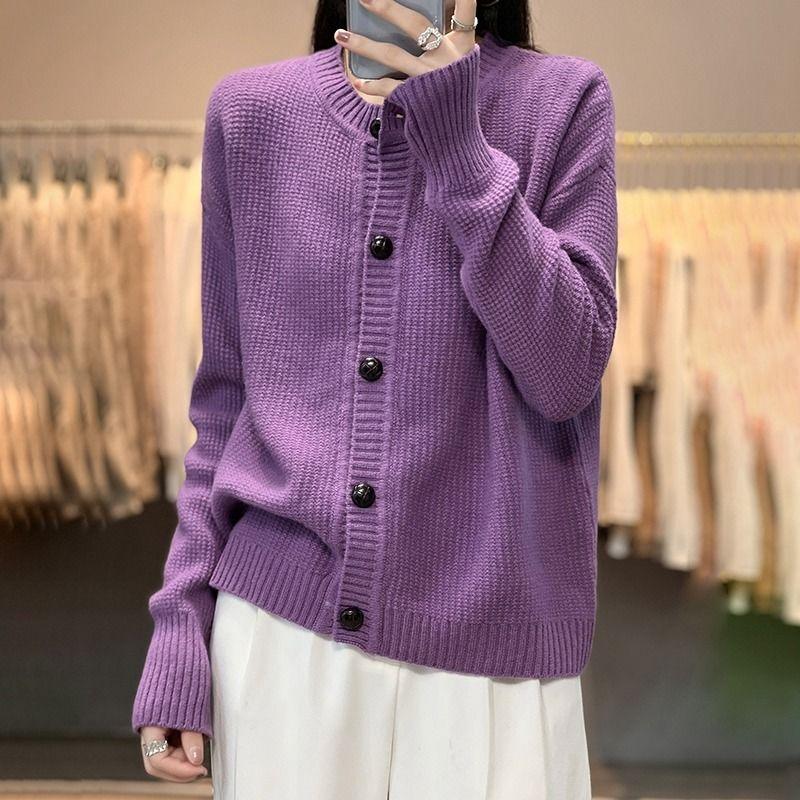 Кардиган, свитер, осень 2023, кардиган с круглым вырезом, пальто, женский однотонный свитер с длинными рукавами, универсальный корейский свитер с накладками, женский