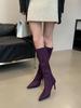 Мода Черный Фиолетовый Коричневый Женские Сапоги До Колена Челси Ботас Тонкие Высокие Каблуки Боковая Молния Вечеринка Туфли-лодочки Зимние Сапоги Женские Гладиаторы