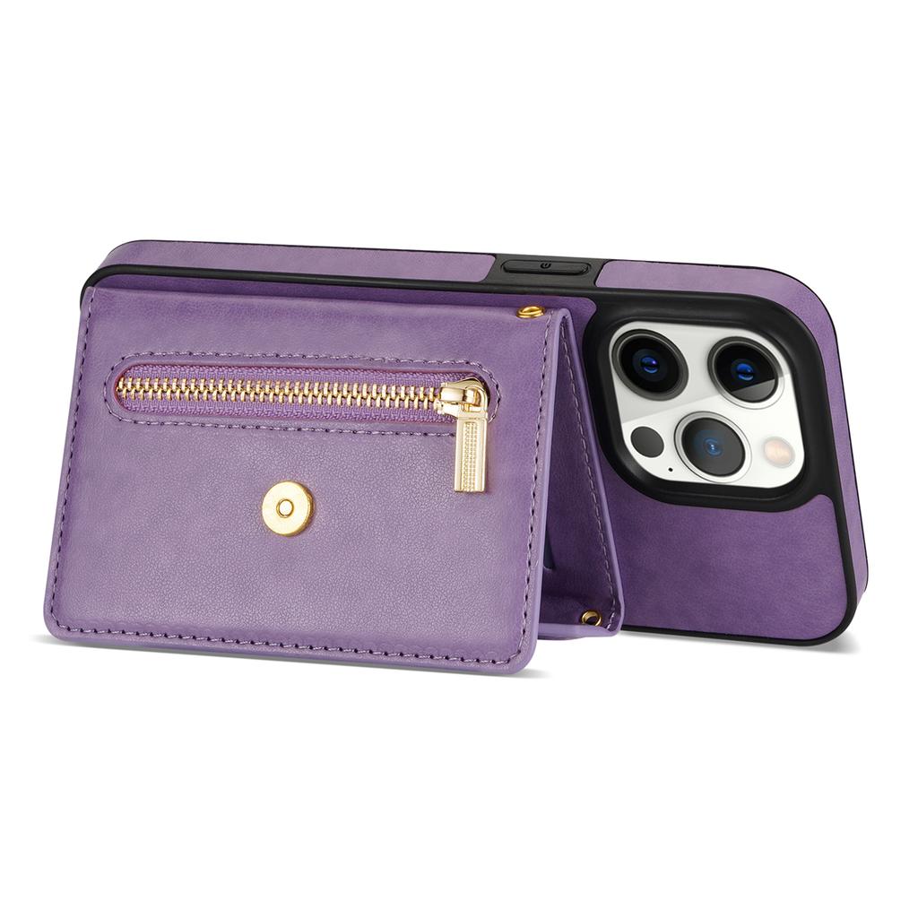 N.BEKUS Кожаный чехол-кошелек на молнии для iPhone 16 Pro Max с держателем для карт и ремешком через плечо