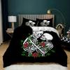 Skull Duvet Cover Queen Size Gothic Skeleton Bedding Set Rose Flower Polyester Comforter Cover For Kids Teens Adults Halloween