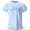 Minimalist Line Art Cat Print 100% Cotton T-Shirt, Soft & Breathable Round Neck Short Sleeve Tee, Unisex Simple & Stylish