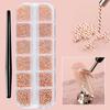 About 3000 Pcs Pearl+steel Balls Set Nail Charm White Half Round Pearl 1/1.2mm Steel Ball DIY Fairy Nail Art Jewelry Accessories