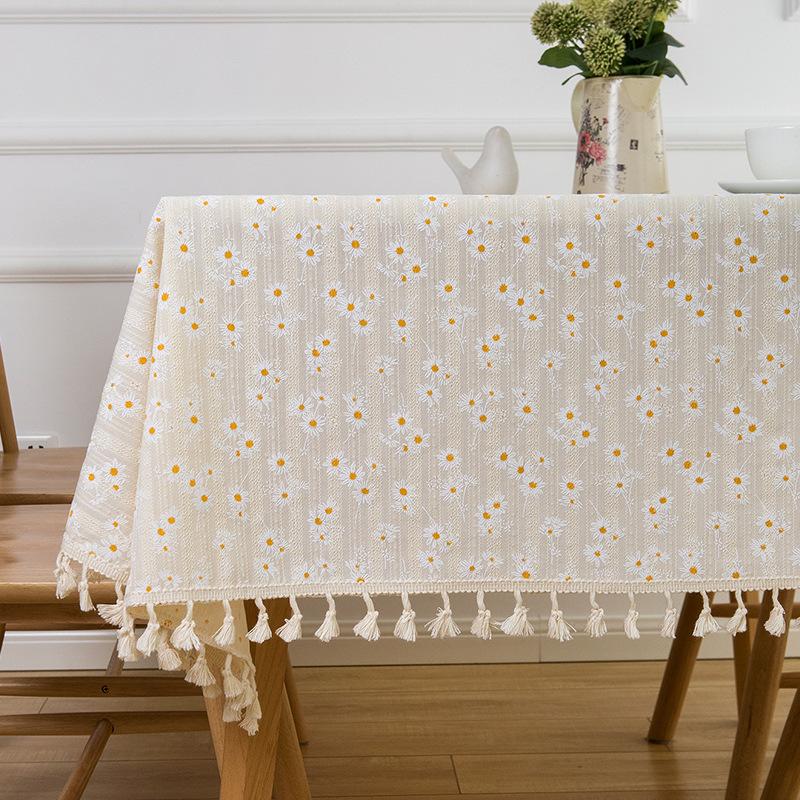 Linen Cotton Floral Daisy Tablecloth Photography Backdrop Cover Kitchen Decor